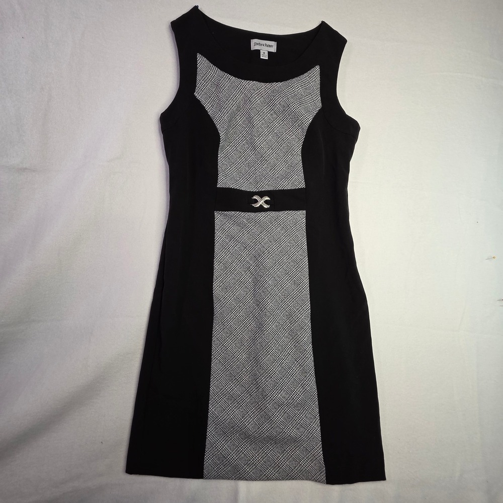 Shelby & Palmer Womens Black White Plaid Colorblock Sheath Dress Size 8 Buckle